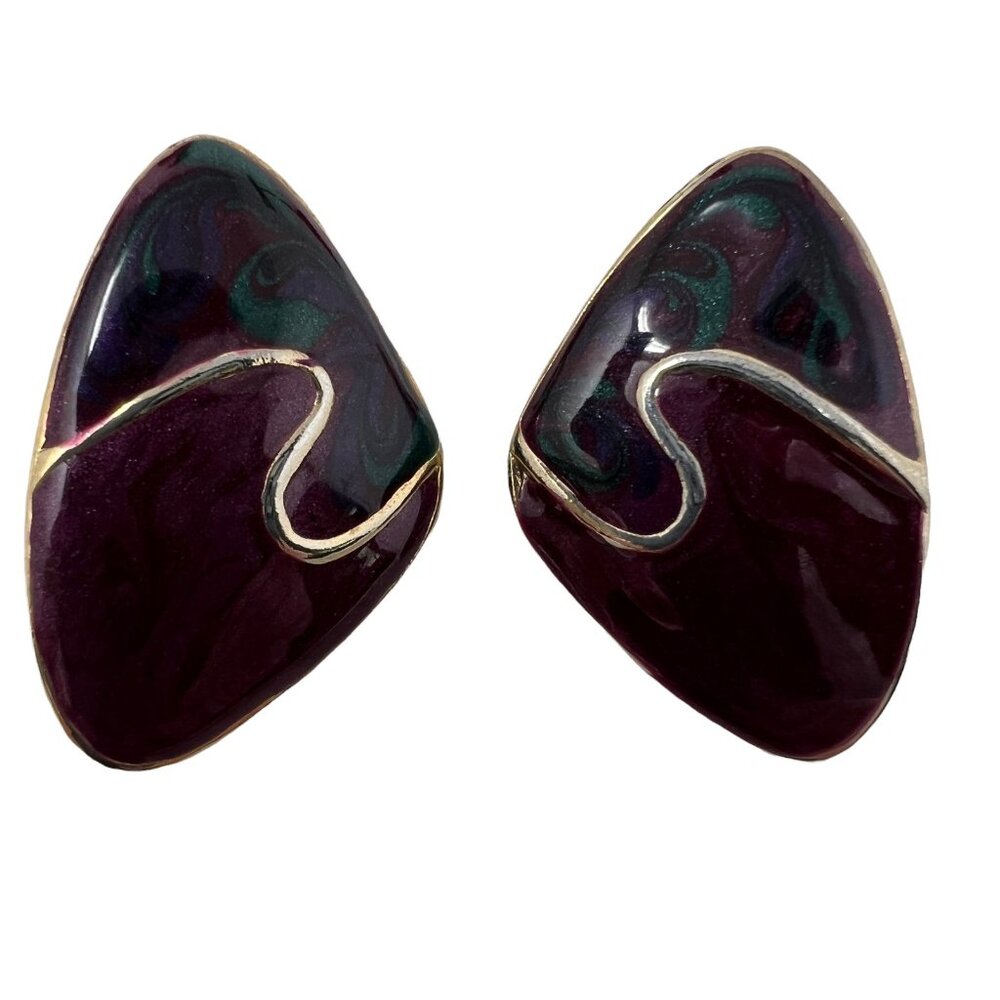 Kerissa Earrings Gold Toned Red Black Enameled Pierced Vintage 1980s‎